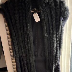 Neiman Marcus Black Fur-Trimmed Vest